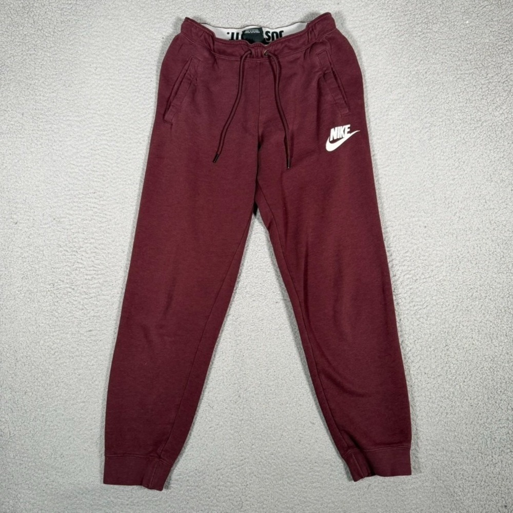 Nike Pants Mens Small Burgundy Sportswear Fleece Jogger Elastic Waist Drawstring